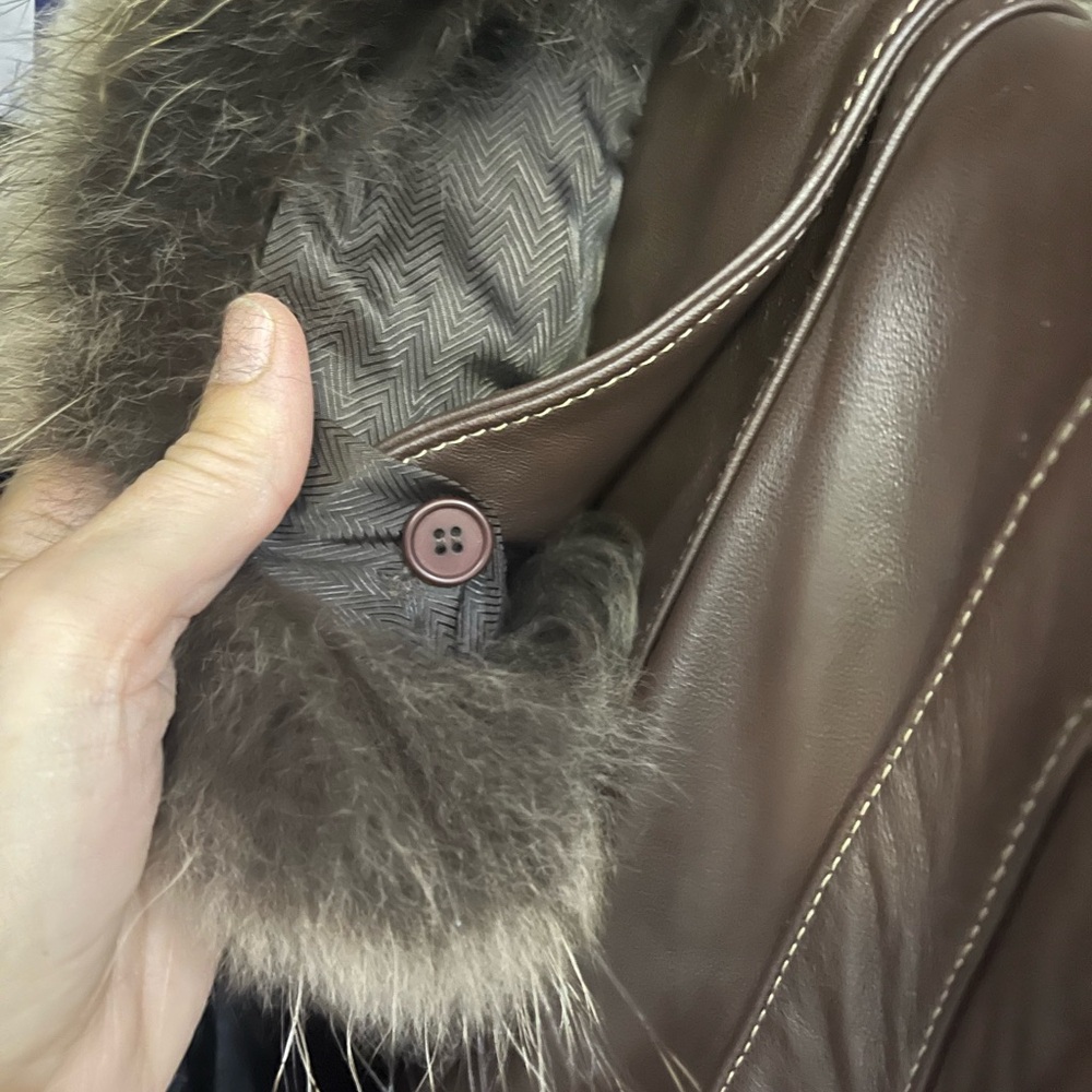 Luxury Women's Genuine Leather Real Fur Collar Jacket Brown Warm Winter Coat Y2K - Picture 14 of 14